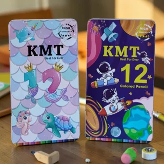 مداد رنگی ۱۲ رنگ کی‌ام‌تی (KMT) مدل جعبه فلزی