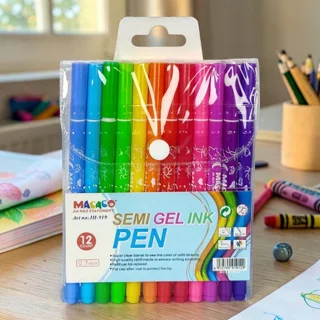 خودکار ژله‌ای اکلیلی ۱۲ رنگ ماکاسو (Macaso) مدل JH-919 نوک ۰.۷ میلی‌متر